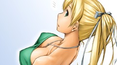 Blondes anime girls green eyes cleavage erect nipples