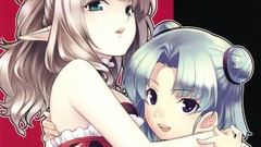 Blondes anime girls green eyes open mouth long ears Hirano 