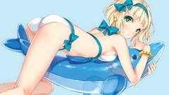 Blondes anime girls green eyes short hair bikini original 