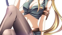 Blondes anime girls green eyes uniforms cleavage thigh highs