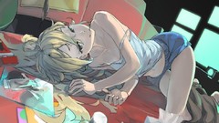 Blondes anime girls pocky laying down