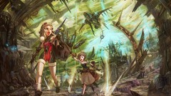 Blondes anime girls purple eyes futuristic