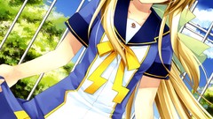 Blondes anime girls school uniforms miyasu risa purple eyes 