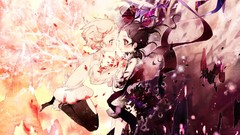 Blondes anime girls short hair black hair thigh highs moe 