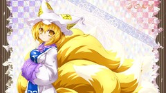 Blondes anime girls short hair yellow eyes touhou animal ears 