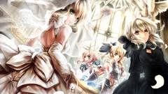 Blondes bare shoulders black dress saber lily hair bow fate 