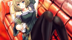 Blondes blush anime girls blue eyes pantyhose heterochromia 