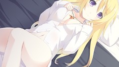 Blondes blush anime girls infinite stratos purple eyes cleavage 