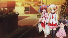 Blondes blush anime girls school uniforms ponytails black hair 