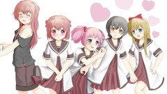 Blondes blush pink hair anime girls blue eyes brown eyes school 