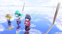 Blondes boots green eyes kochiya sanae green hair touhou purple 