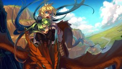 Blondes closed eyes hatsune miku vocaloid green hair kagamine 