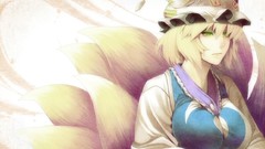 Blondes green eyes short hair touhou animal ears tails yakumo 
