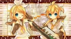 Blondes green eyes short hair vocaloid kagamine len kagamine rin