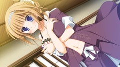 Blondes hugging blush anime girls blue eyes indoors bra game cg 