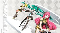 Blondes keyboards microphones skirts pink hair long hair anime 