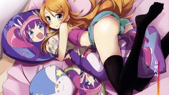 Blondes long hair anime girls blue eyes bare shoulders kousaka 