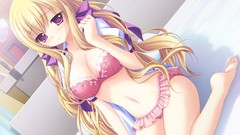 Blondes long hair anime girls bra game cg purple eyes underwear 