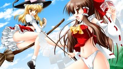 Blondes long hair anime girls brunettes witches hakurei reimu 