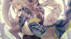 Blondes long hair anime girls green eyes animal ears Japanese 