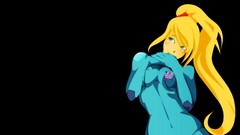 Blondes long hair anime girls ponytails metroid samus aran zero 