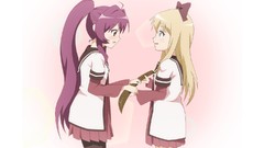 Blondes long hair anime girls school uniforms purple hair yuru 