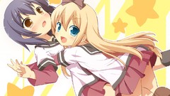 Blondes long hair anime girls school uniforms seifuku black 