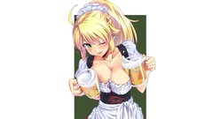 Blondes long hair anime girls waitress boobs beers