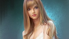 Blondes long hair bangs artwork Dakota Rose