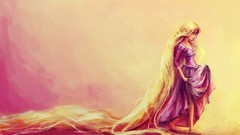 Blondes long hair fan art Rapunzel tangled artwork purple dress 