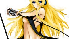 Blondes microphones long hair blue eyes vocaloid miniskirts 