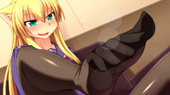 Blondes nekomimi green eyes