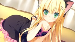 Blondes nekomimi green eyes