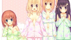 Blondes pajamas blush long hair anime girls blue eyes brown 