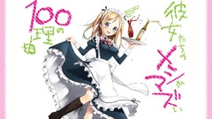 Blondes skirts anime girls blue eyes maids twintails skirt lift