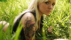 Blondes tattoos woman grass
