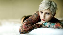 Blondes tattoos woman pale