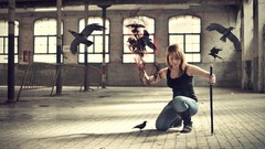 Blondes woman artwork crows