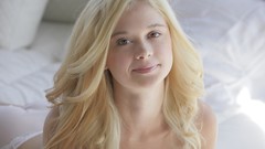 Blondes woman beds bedding