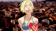 Blondes woman bikini cityscapes