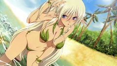 Blondes woman bikini leaves