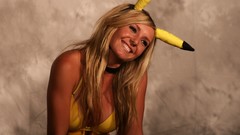 Blondes woman cosplay Pikachu