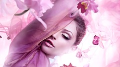 Blondes woman Flowers purple