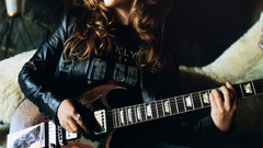 Blondes woman jeans guitars