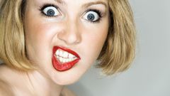 Blondes woman lips funny