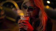 Blondes woman models licking