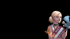 Blondes woman skateboards Butterflies