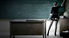 Blondes woman stockings classroom