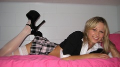 Blondes woman stockings skirts