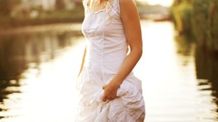 Blondes woman water smiling